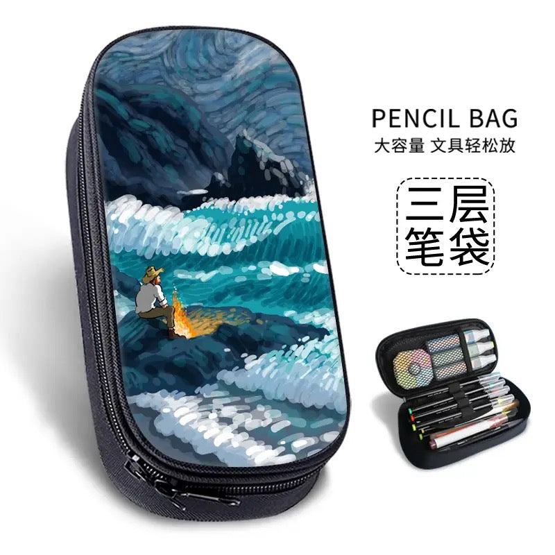 Van Gogh-Inspired Large canvas clothing Pencil Case – Waterproof Artistic Stationery Bag