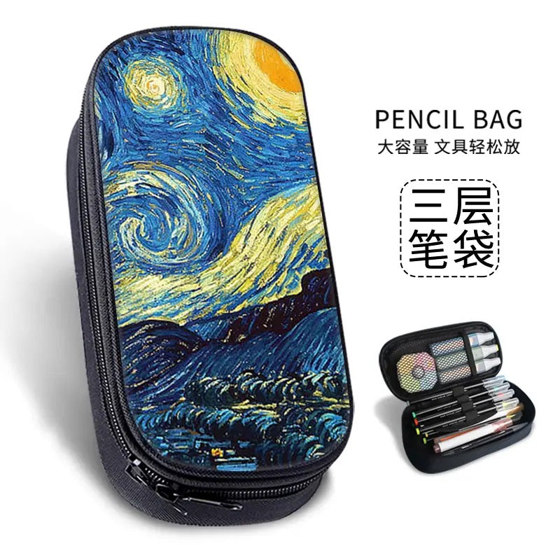 Van Gogh-Inspired Large canvas clothing Pencil Case – Waterproof Artistic Stationery Bag