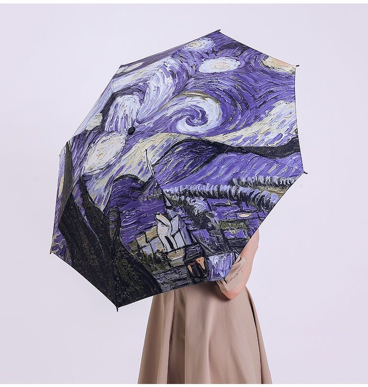Van Gogh Starry Night Sun and Rain Umbrella with UV Protection