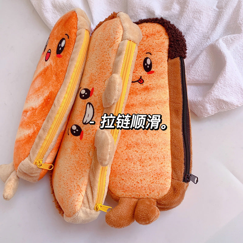 Fluffy Toast Bread Pencil Case – 2021 Trendy Plush Stationery Box for Students