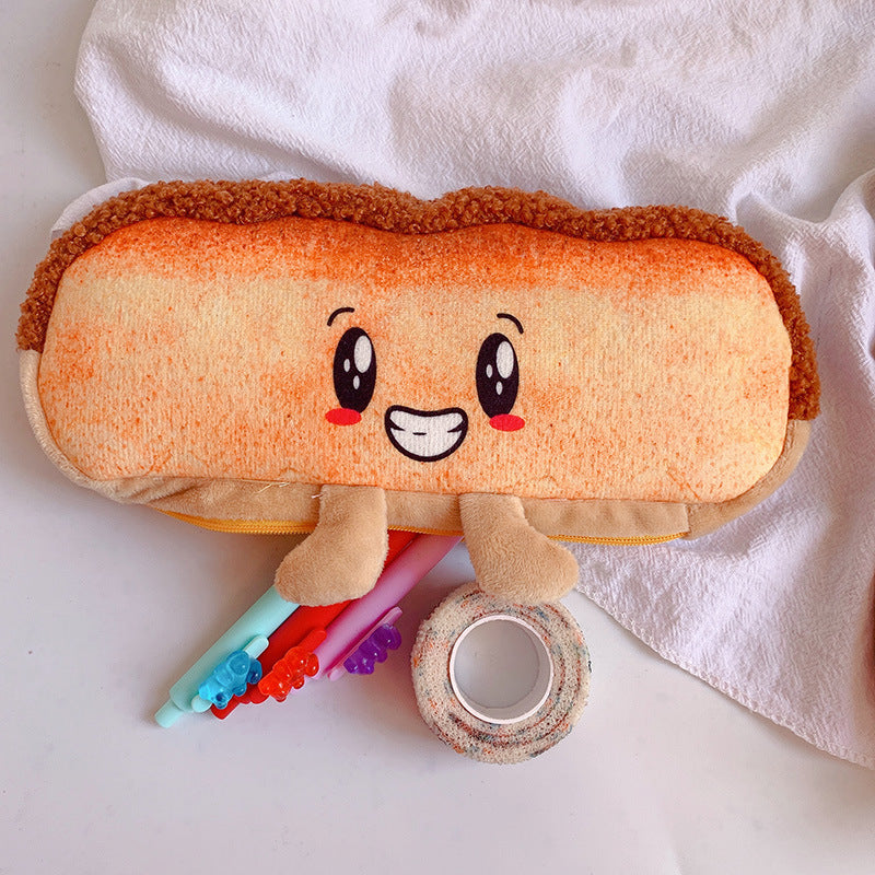 Fluffy Toast Bread Pencil Case – 2021 Trendy Plush Stationery Box for Students