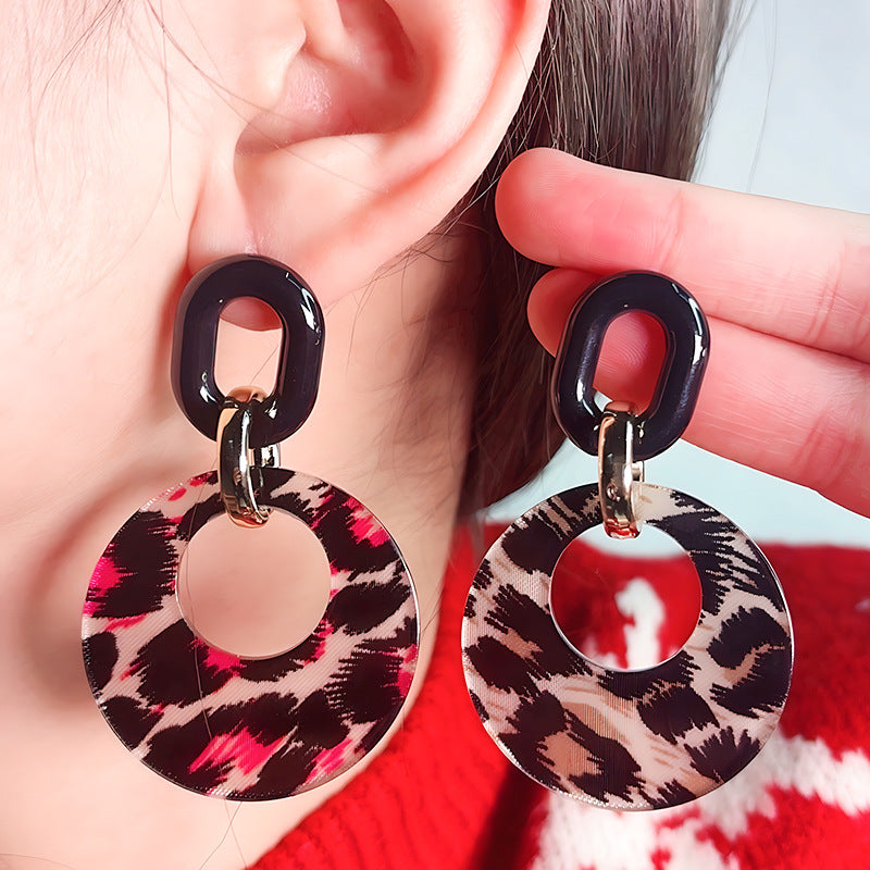 Leopard Print Statement Dangle Earrings