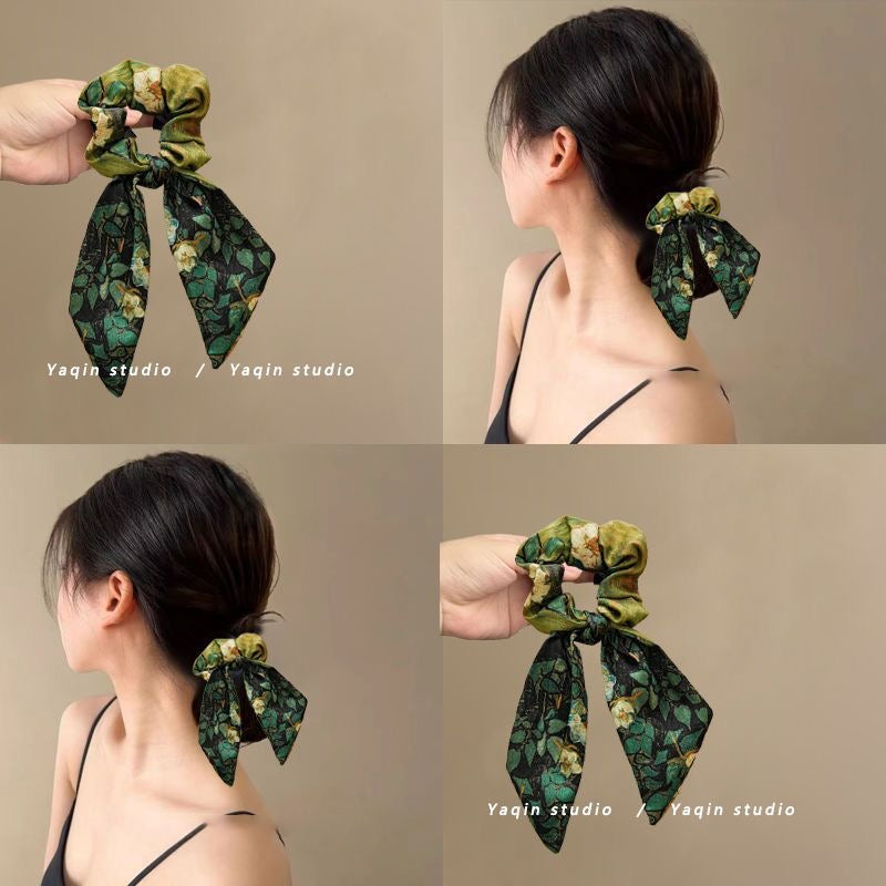 Van Gogh-Inspired Satin Scrunchie – Wild Rose Starry Sky Hair Tie for Women