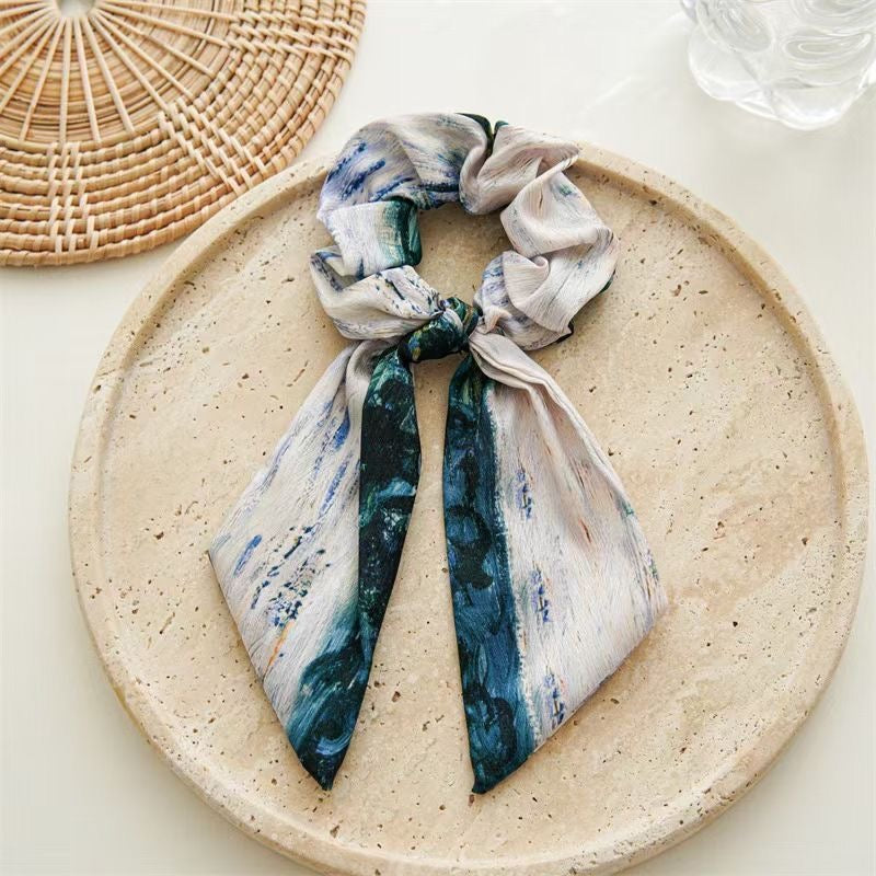 Van Gogh-Inspired Satin Scrunchie – Wild Rose Starry Sky Hair Tie for Women