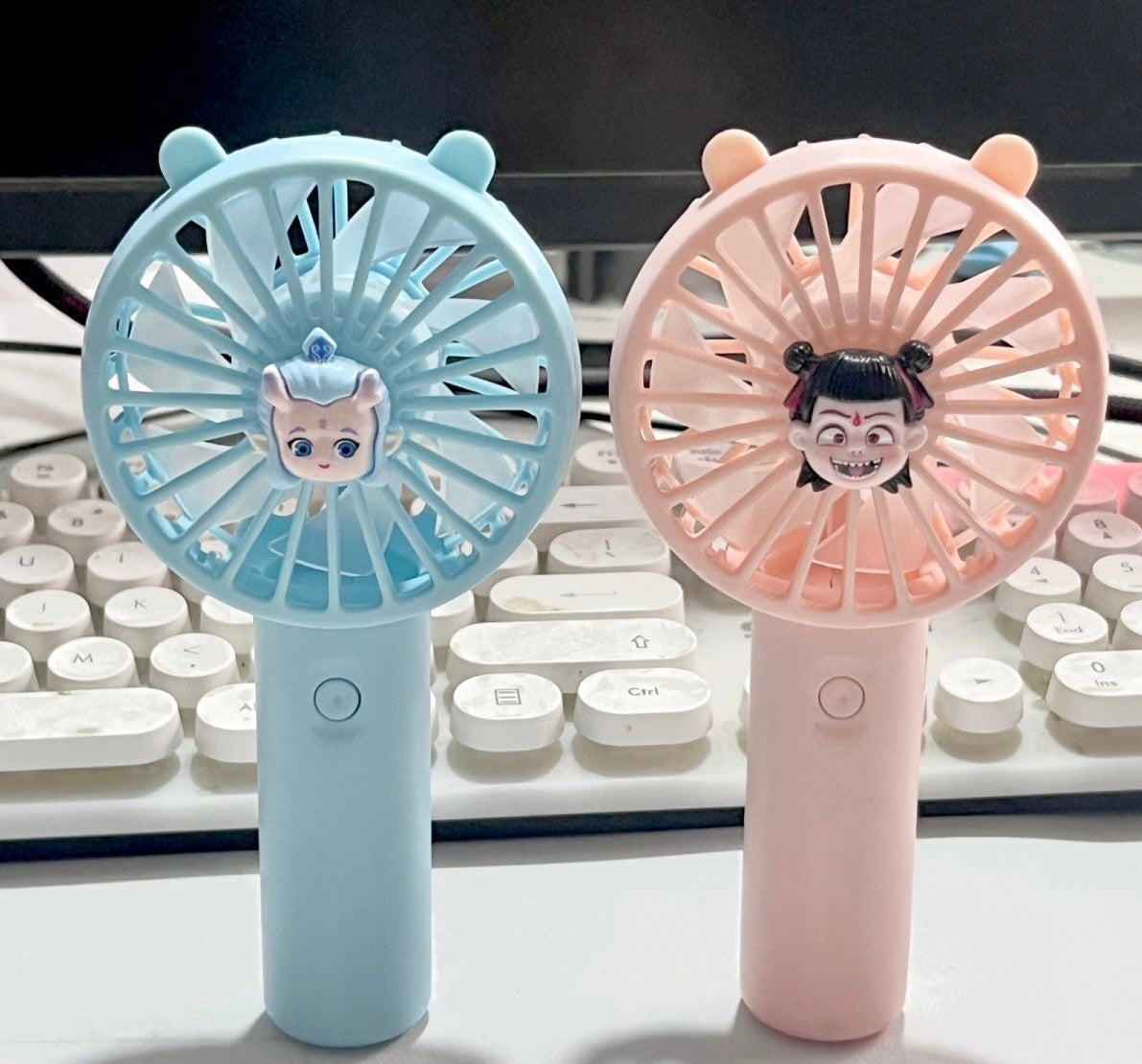 Cute Nezha and Ao Bing Handheld Fan – Portable USB Rechargeable Mini Fan