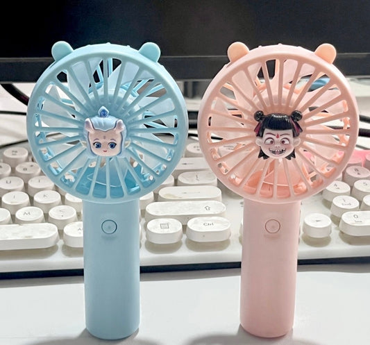 Cute Nezha and Ao Bing Handheld Fan – Portable USB Rechargeable Mini Fan