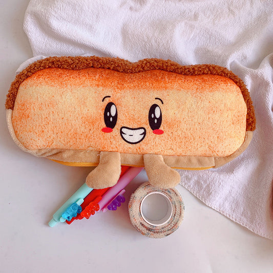 Fluffy Toast Bread Pencil Case – 2021 Trendy Plush Stationery Box for Students