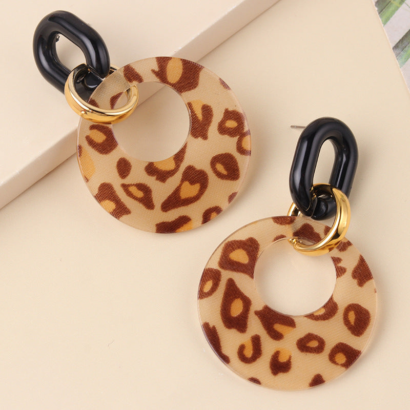 Leopard Print Statement Dangle Earrings