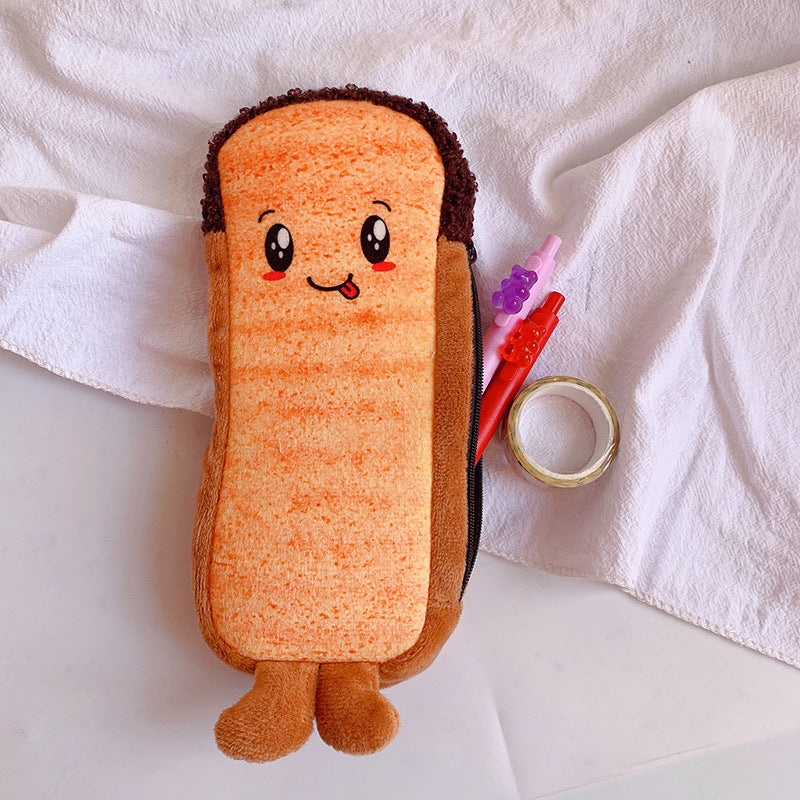 Fluffy Toast Bread Pencil Case – 2021 Trendy Plush Stationery Box for Students