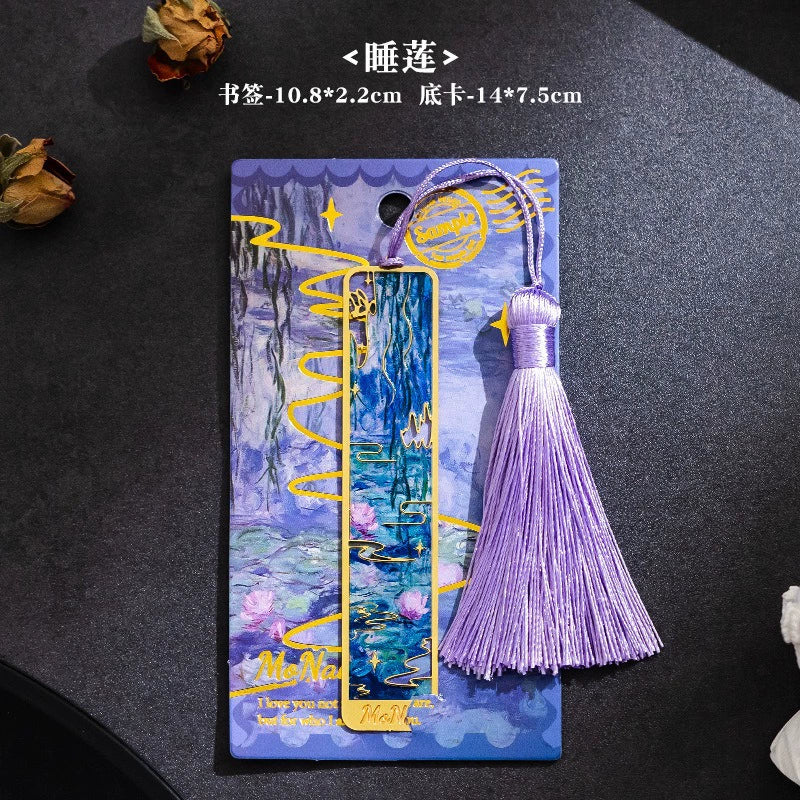 Blooming Elegance Metal Bookmark-Vintage Chinese Style Ruler with Tassel Charm