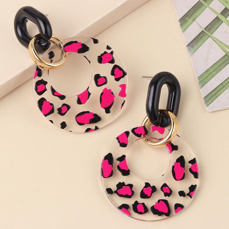 Leopard Print Statement Dangle Earrings