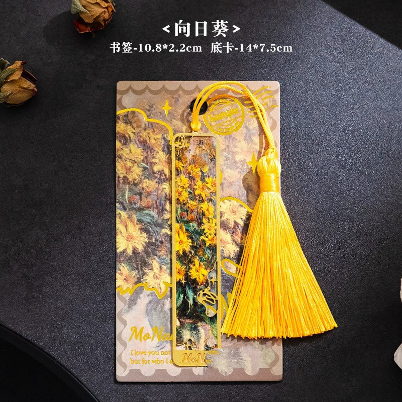 Blooming Elegance Metal Bookmark-Vintage Chinese Style Ruler with Tassel Charm