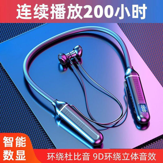 YD-36 Neckband Bluetooth Earbuds – Top Edition Black, 200-Hour Battery, Smart Power Display, Sports Earphones